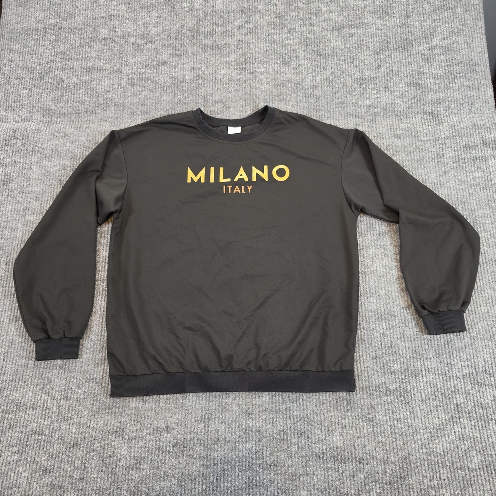 MILANO ITALY Graphic Sweatshirt Mens XL Black Polyester Crewneck Pullover...